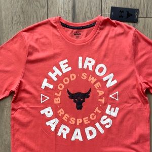 NWT Under Armour Project Rock Iron Paradise Salmon Orange T-Shirt